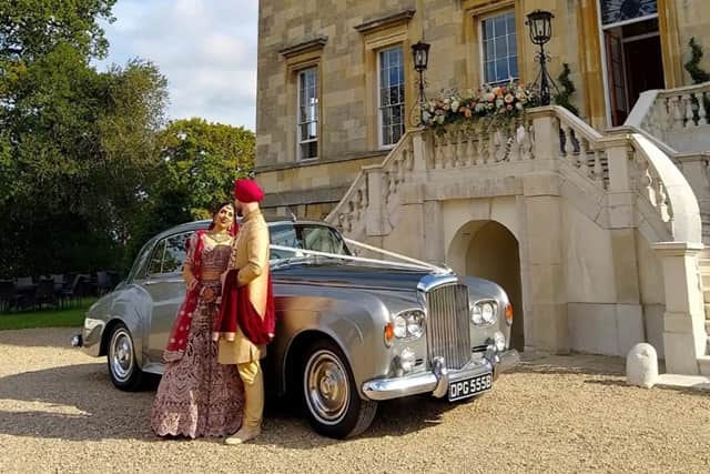 Bentley with indian bride and groom