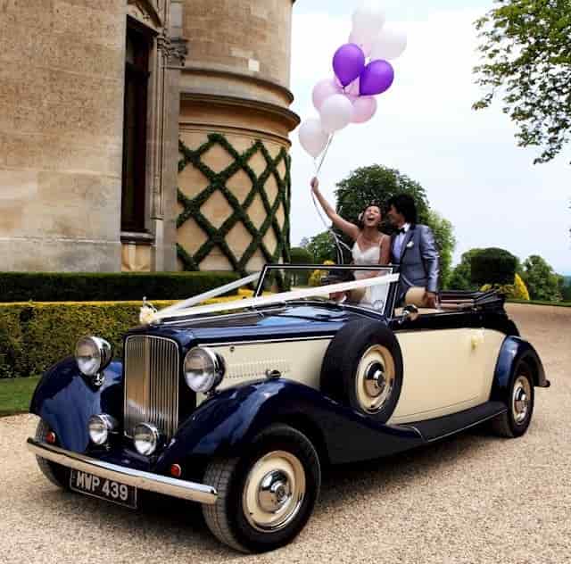 Our Jaguar drophead convertible with the Bride and Groom